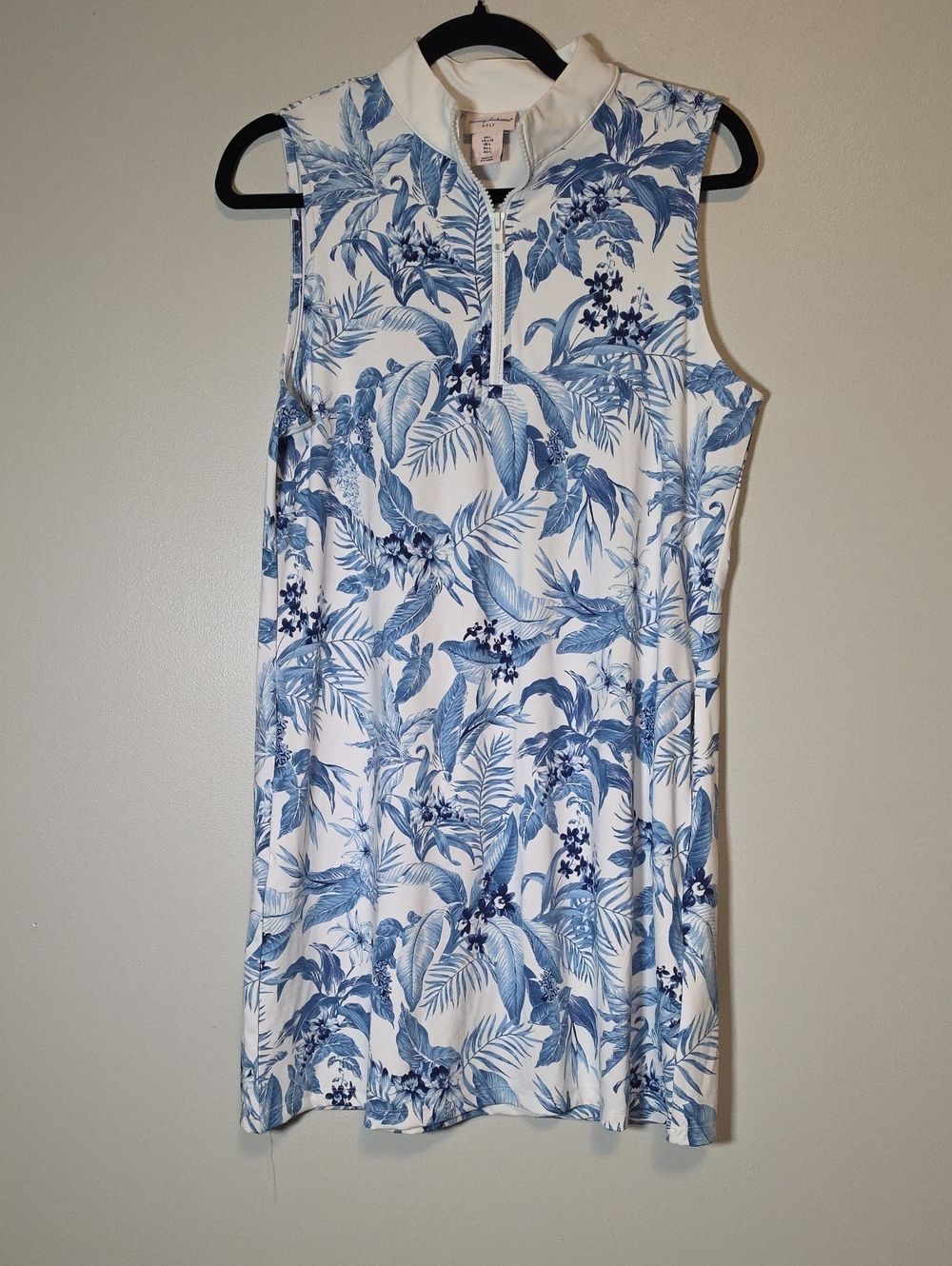 Tommy Bahama White and Blue Tropical-Print Sleeveless Mini Dress